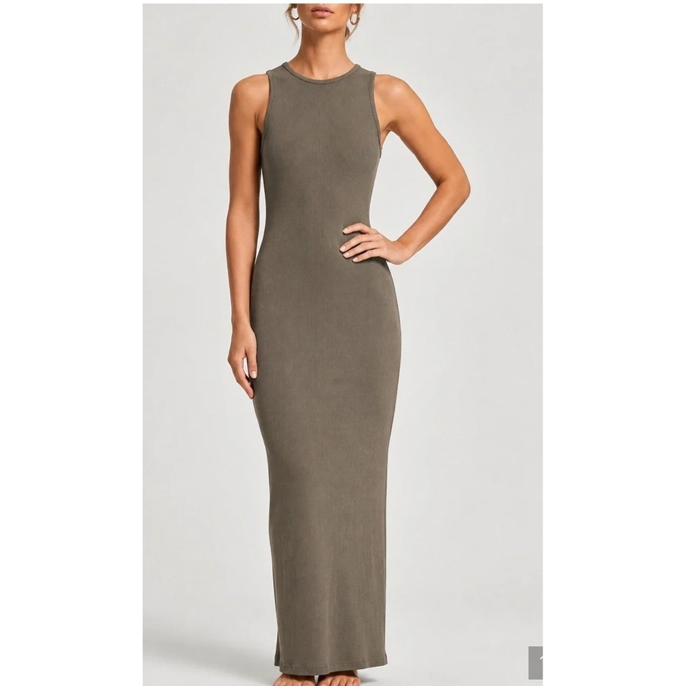 SKIMS Soft Lounge Sleeveless Ribbed Maxi Dress Size X-small Army Greeb